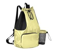 GuoChe Drawstring Beach Bags Summer Camp Bag With Water Bottle Holder String Swim Bag Dry Wet Separation, Khaki Yellow, One Size, Childrens-school-backpacks