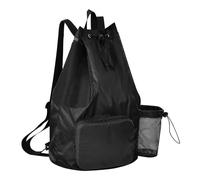 GuoChe Drawstring Beach Bags Summer Camp Bag With Water Bottle Holder String Swim Bag Dry Wet Separation, Black, One Size, Childrens-school-backpacks