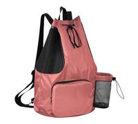 GuoChe Drawstring Beach Bags Summer Camp Bag With Water Bottle Holder String Swim Bag Dry Wet Separation, Indian Red, One Size, Childrens-school-backpacks