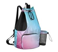 GuoChe Drawstring Beach Bags Summer Camp Bag With Water Bottle Holder String Swim Bag Dry Wet Separation, Teal Gradient Blue Pastel Colored Blurred, One Size, Childrens-school-backpacks
