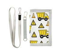 GuoChe Dump Trucks and Caution Signs Trifold Mens Small Wallet for Womens Minimalistic Colorful Mens Small Wallet with Lanyard