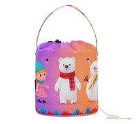 GuoChe Elf Polar Bear & Snowman Christmas Illustration Crochet Bag Yarn Project Bag with Holes Travel Bag for Crochet Knit Knitting Accessory