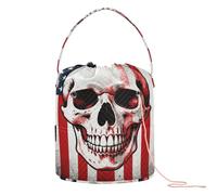GuoChe Epic Thin Red Line Firefighter Usa Flag Skull for Men Crochet Storage Crochet Travel Bag with Holes Storage Bag for Knitting Needles Crochet Supply