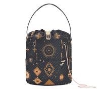 GuoChe Ethereal Boho Seamless Pattern with Rose Gold Bull Skull and Line Art Shapes Crochet Yarn Bag Knitting Bags Totes Portable Crocheting Bag for Crochet Holder Craft Organizer