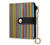 GuoChe Ethnic Mexican Fabric Colorful Stripe Ladies Lightweight Foldable Wallet Cute Compact PU Leather Wallet for Women