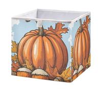 GuoChe Fabric Storage Cube Bin Foldable Organizer Basket for Toys Pantry Shelves Cabinet Pumpkin and Acorn Leaves