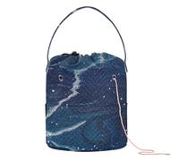 GuoChe Fake Glitter Marble Grain Blue Universe Crochet Storage Crochet Hook Case Portable Crocheting Bag for Art Supply Knitting