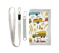 GuoChe Farm Trucks & Harvest Seamless Pattern Trifold Men Wallet Cool Gifts Unique Sturdy Men Wallet with Lanyard