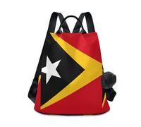 GuoChe Fashion Backpack for Women College Multipurpose for Travel, Work, Everyday with Pom-pom Keychain, National Flag of Timor-leste, One Size, Travel Backpacks