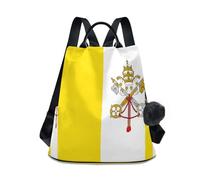 GuoChe Fashion Backpack for Women College Multipurpose for Travel, Work, Everyday with Pom-pom Keychain, Flag of Vatican City, One Size, Travel Backpacks