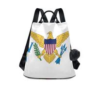 GuoChe Fashion Backpack for Women College Multipurpose for Travel, Work, Everyday with Pom-pom Keychain, Us Virgin Islands Flag, One Size, Travel Backpacks