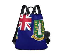 GuoChe Fashion Backpack for Women College Multipurpose for Travel, Work, Everyday with Pom-pom Keychain, British Virgin Islands Flag, One Size, Travel Backpacks