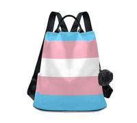 GuoChe Fashion Backpack for Women Travel Anti-theft for Travel, Work, Everyday with Pom-pom Keychain, Soft Blue Pink Stripe Pattern, One Size, Travel Backpacks