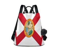 GuoChe Fashion Backpack Middle School Trendy for Travel, Work, Everyday with Pom-pom Keychain, Florida State Flag, One Size, Travel Backpacks