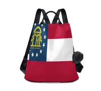 GuoChe Fashion Backpack Middle School Trendy for Travel, Work, Everyday with Pom-pom Keychain, Georgia State Flag, One Size, Travel Backpacks