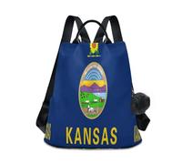 GuoChe Fashion Backpack Middle School Trendy for Travel, Work, Everyday with Pom-pom Keychain, Kansas State Flag, One Size, Travel Backpacks