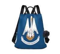 GuoChe Fashion Backpack Middle School Trendy for Travel, Work, Everyday with Pom-pom Keychain, Louisiana State Flag, One Size, Travel Backpacks