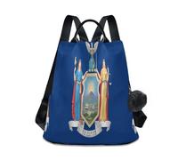 GuoChe Fashion Backpack Middle School Trendy for Travel, Work, Everyday with Pom-pom Keychain, New York State Flag, One Size, Travel Backpacks