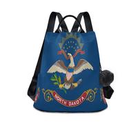 GuoChe Fashion Backpack Middle School Trendy for Travel, Work, Everyday with Pom-pom Keychain, North Dakota State Flag, One Size, Travel Backpacks