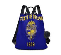 GuoChe Fashion Backpack Middle School Trendy for Travel, Work, Everyday with Pom-pom Keychain, Oregon State Flag, One Size, Travel Backpacks