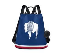 GuoChe Fashion Backpack Middle School Trendy for Travel, Work, Everyday with Pom-pom Keychain, Wyoming State Flag, One Size, Travel Backpacks