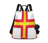 GuoChe Fashion Backpack Purses for Women Trendy for Travel, Work, Everyday with Pom-pom Keychain, Flag of Guernsey, One Size, Travel Backpacks