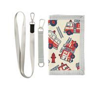 GuoChe Fire Trucks Seamless Pattern Trifold Tri Fold Wallet for Men for Travel Simple Sturdy Tri Fold Wallet for Men with Lanyard