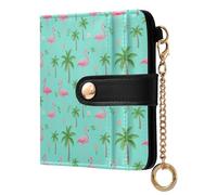 GuoChe Flamingo and Palm Tree Women's Minimalist Folding Wallet Unique PU Leather Wallet With Card Slots for Men Women Travel