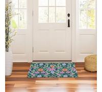 GuoChe Front Door Mat 32x20in Retro Flowers Rustic Green Non-Slip Rubber Backing Low-Profile Inside Floor Doormat Ultra Thin Kitchen Mat for Muddy Shoes & Paws