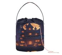 GuoChe Full Moon Haunted Pumpkin House Yarn Bag Yarn Storage Organizer Portable Storage Bag for Crochet Knit Knitting Storage