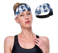 GuoChe Funny Cats Blue White No Slip Stretch Headbands for Women Stretchy Sweat Band for Make Up,Tennis,Basketball,Volleyball