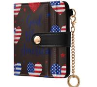 GuoChe God Bless America Patriotic Usa Flag Colors for Christians Ladies Lightweight Foldable Wallet Portable PU Leather Bifold