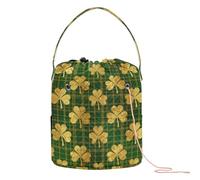 GuoChe Gold Clover Shamrock Green Plaid Yarn Storage Bag Yarn Project Bag Portable Storage Bags for Knitting Needle Crochet Backpack