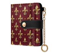 GuoChe Golden Fleur De Lis on Red Women's Folding Card Wallet Cute PU Leather Bifold Wallet for Women Boys Girls