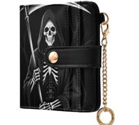 GuoChe Grim Reaper Skull Death Scythe Dead Gothic Horror Ladies Classic Foldable Wallet Convenient PU Leather Bifold Wallet for