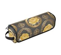 GuoChe Hair Tool Travel Bag with Iron Mat Large Capacity Hair Tool Organizer for Flat Irons, Straighteners, Curling Irons, Dark Gray & Gold Floral