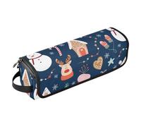 GuoChe Hair Tools Travel Bag with Heat Resistant Mat Curling Iron Travel Holder Storage Bag for Flat Iron Hot Tools and Haircare Accessories, Winter Trendy Snowman Christmas Tree Elements Blue, winter