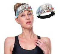 GuoChe Half - Mast Flags & Urban Architecture Moisture Wicking Gym Headbands for Women Stretchy Sweatbands for Women for Athletic Sports Gym Athletic Sports Running