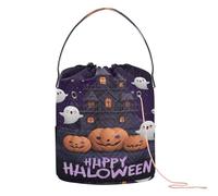 GuoChe Halloween Castle with Pumpkins Yarn Storage Knitting Bag Yarn Portable Travel Bag for Knitting Needle Crochet Organizer