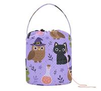 GuoChe Halloween Pattern Witch's Familiar Theme Yarn Storage Knitting Bag Yarn Storage Portable Travel Storage for Needle Holder Knitting Accessory