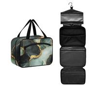 GuoChe Hanging cosmetic bags for women travel with Hook, Designer necessities makeup bag for car for ladies trip estuche para brochas maquillaje M, Marble Sage Green Black, L, Colorful