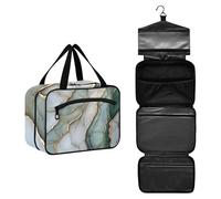 GuoChe Hanging cosmetic bags for women travel with Hook, Designer washable make up bags for adults hotel bolso de mano para hombre M, Marble Sage Green white, M, Colorful
