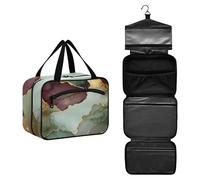 GuoChe Hanging cosmetic travel bags for women with Hook, Designer essential toiletry organizer for mom hotel organizador de maquillaje para M, Marble Sage Green Burgundy, L, Colorful