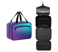 GuoChe Hanging kit for travel with Hook, Designer chic toiletry bag for women must backpacking bolsa para guardar maquillaje M, Blurred Teal Purple Blue, L, Colorful
