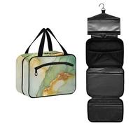 GuoChe Hanging makeup bag for travel with Hook, Designer expandable medicine bag for women must haves traveling bolsas para maquillaje de mujer M, Marble Sage Green Yellow, M, Colorful