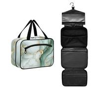 GuoChe Hanging makeup bags for women with Hook, Designer essentials make up bag for travel essentials for women hotel bolsas de maquillaje para mujer M, Marble White Sage Green, L, Colorful