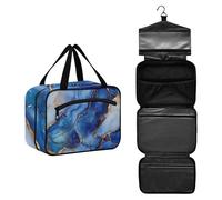 GuoChe Hanging men toiletry bag with Hook, Designer multifunctional toiletry bag for ladies toilet bolsas para maquillaje de mujer M, Marble Silver Royal Blue, L, Colorful