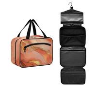 GuoChe Hanging men's toiletry travel bag with Hook, Designer expandable toiletry bag hanging for men bathroom cartera para maquillaje M, Marble Terracotta Blush_1, M, Colorful