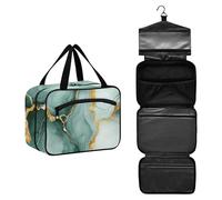GuoChe Hanging size toiletries for men with Hook, Designer chic makeup bag for car for travel make up backpacking organizador de maquillaje para M, Marble Sage Green white, M, Colorful