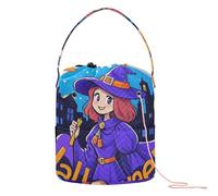 GuoChe Happy Halloween Cartoon Cute Witch Crochet Tote Bag Crochet Supplies Organizer with Holes Yarn Tote for Crochet Hook Travel Knitting